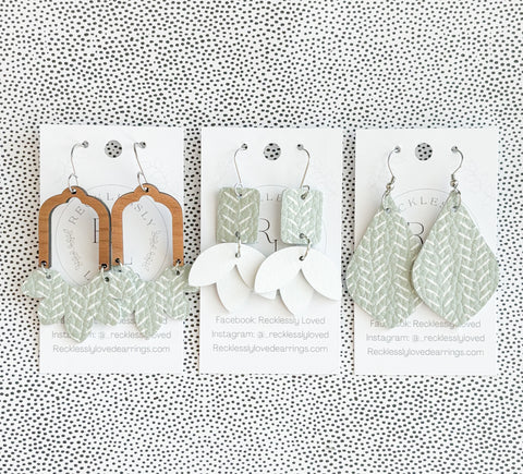 Sage green and white earrings