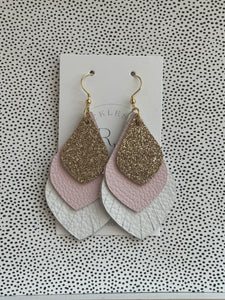 White, pink and gold fringed earring