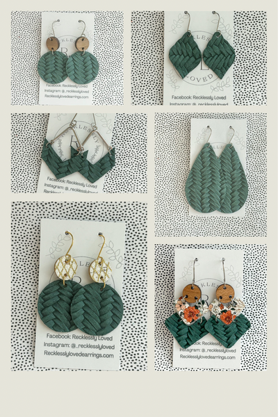 Braided green earrings