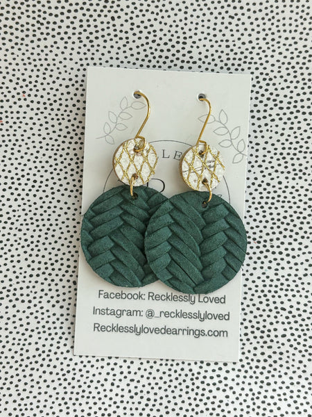 Braided green earrings