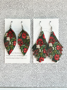 Embroidered Poinsettia Leather Earrings