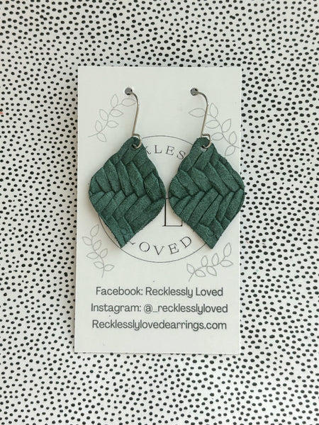 Braided green earrings