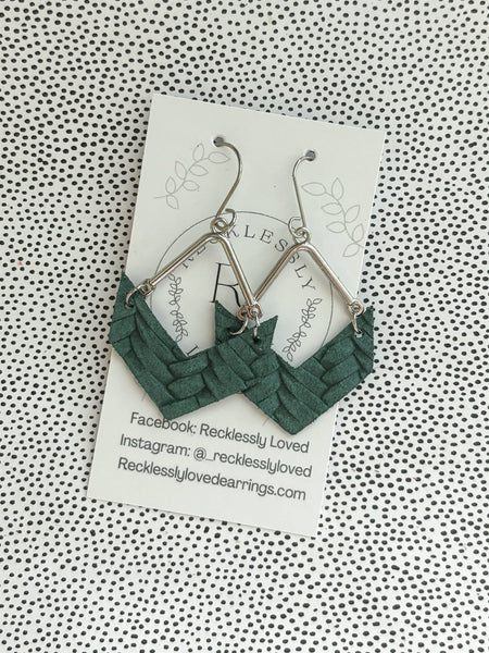 Braided green earrings