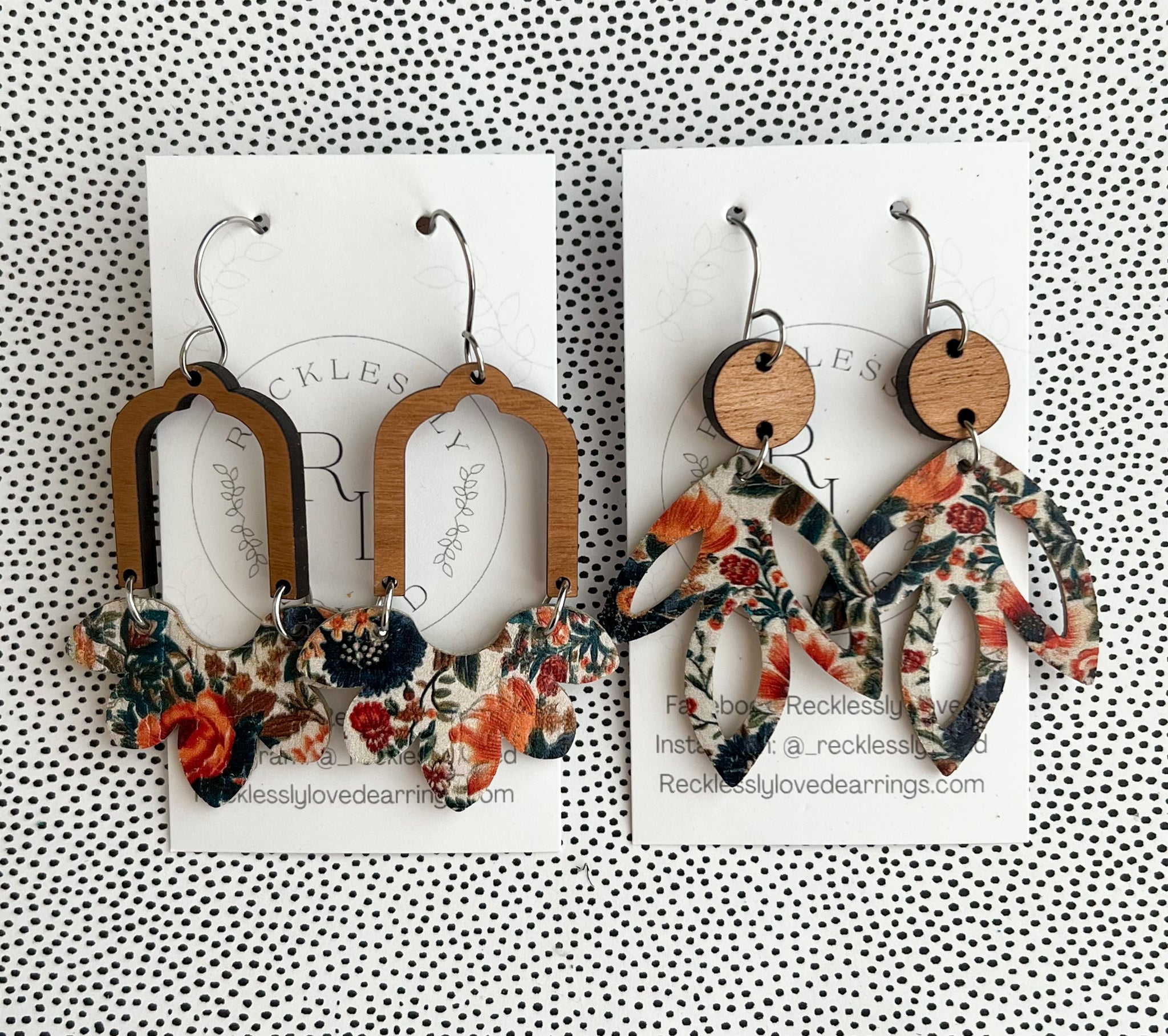 Orange and Navy Floral Earrings