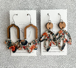 Orange and Navy Floral Earrings