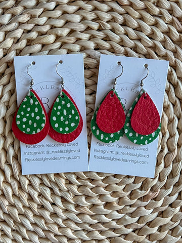 Red and Green Polka Dot Teardrops