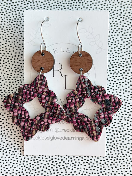 Tweed Leather Earrings