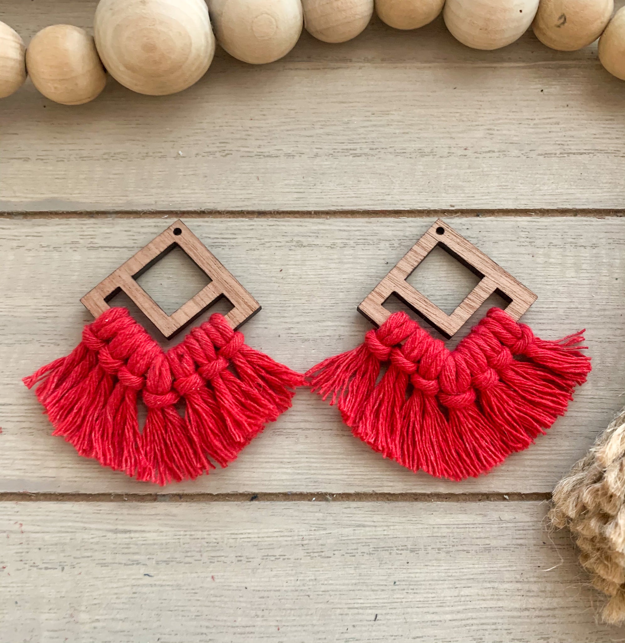 Double Diamond Macrame Earrings