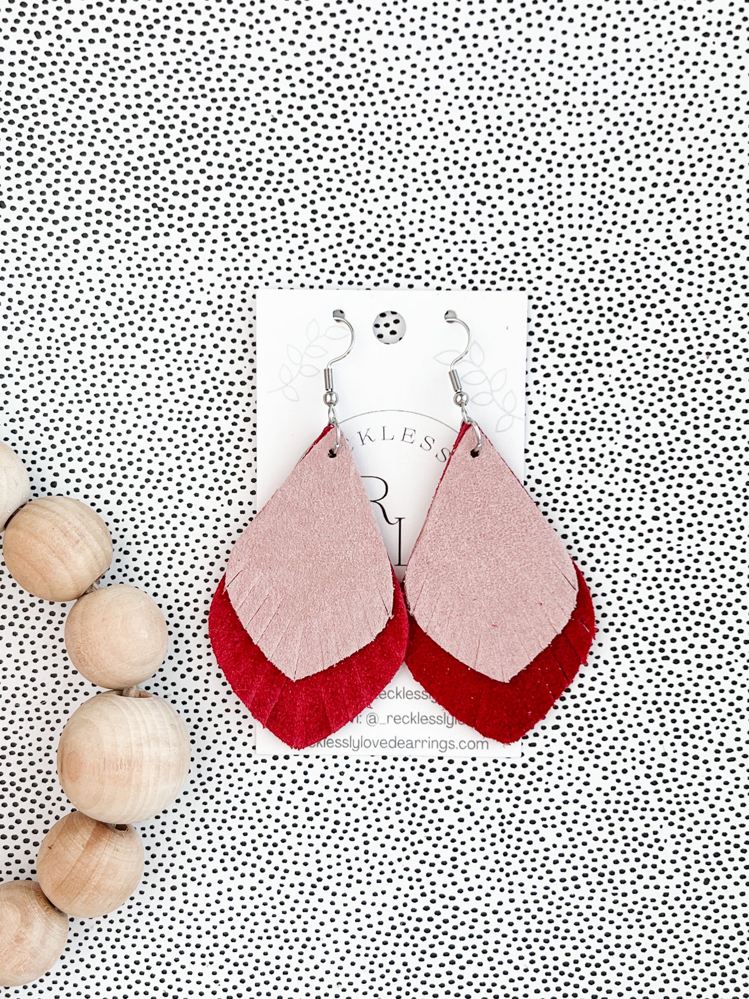 Red and Pink Suede Earrings