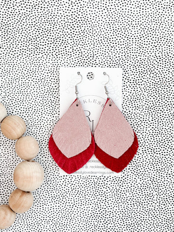 Red and Pink Suede Earrings