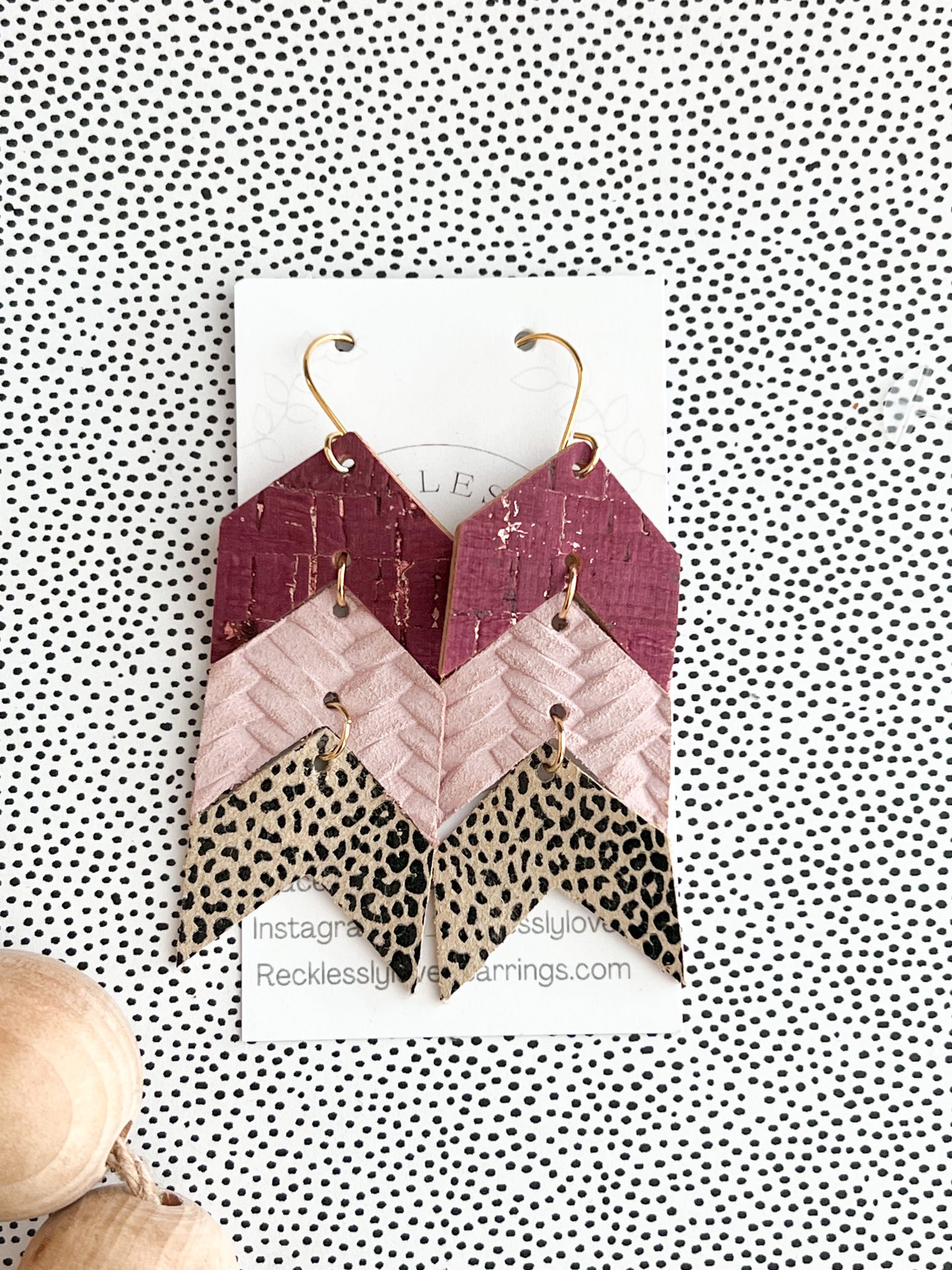 Merlot, Pink and Cheetah Chevron Earrings