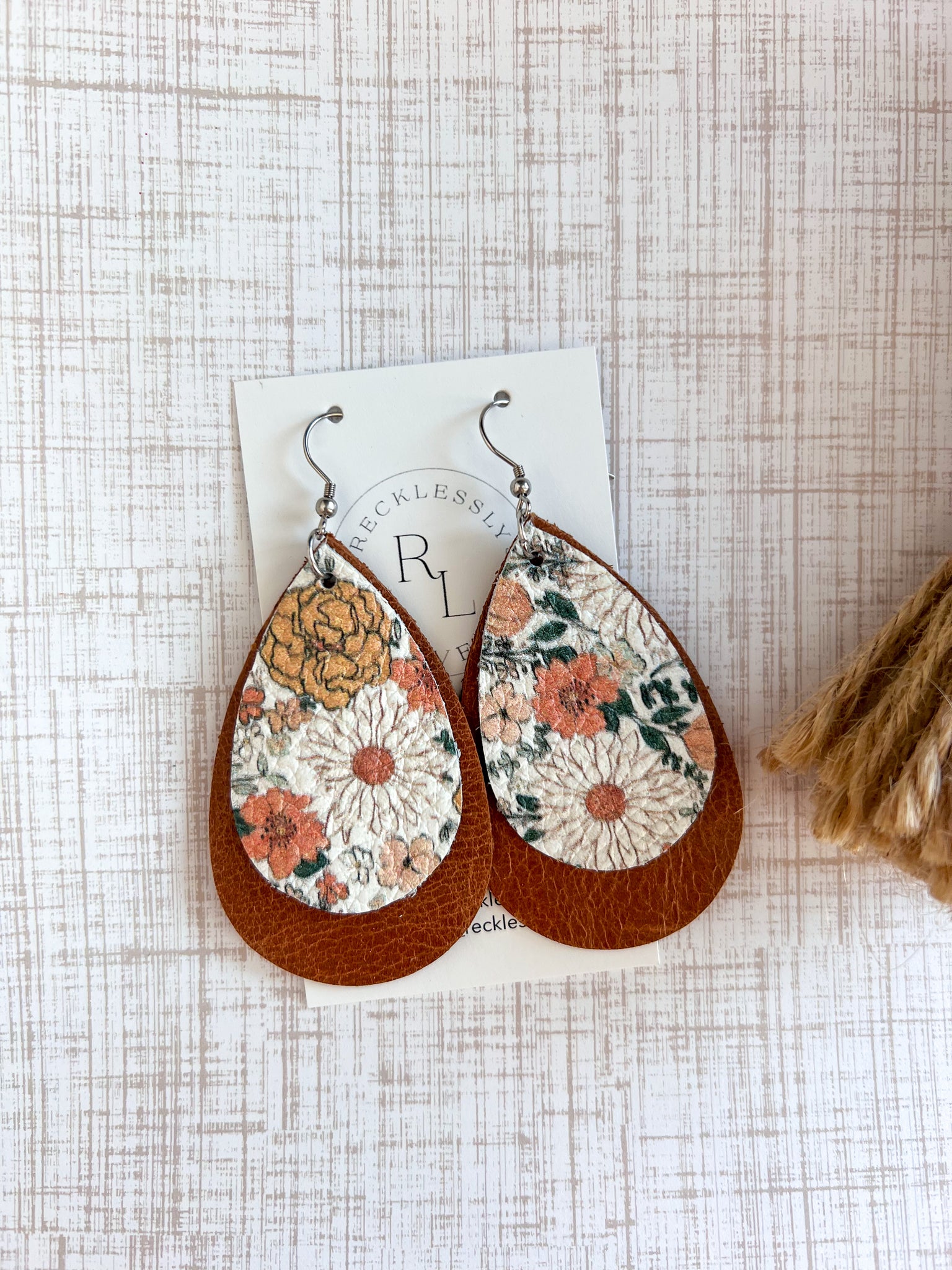 Brown and Boho Floral Teardrop