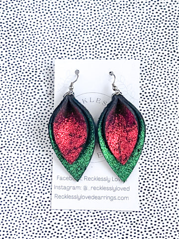 Red and Green Crackled Earrings