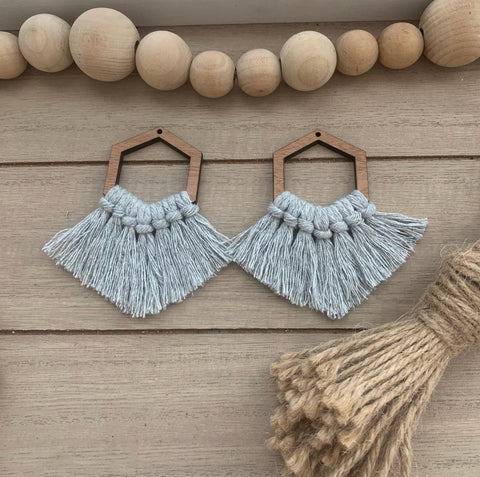 Gray macrame hexagon.